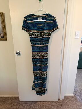 Vintage Multicolor Geometric Maxi Dress